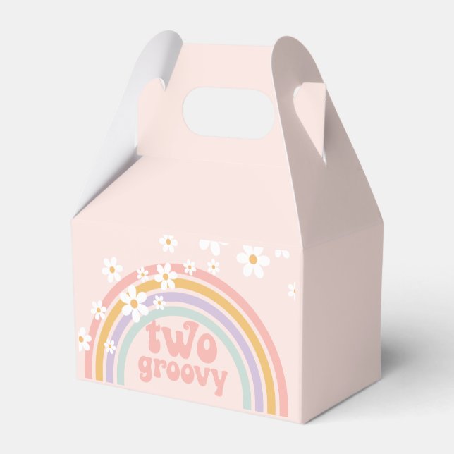 Two Groovy Pastel Retro Rainbow with Daisies Favour Box (Front Side)