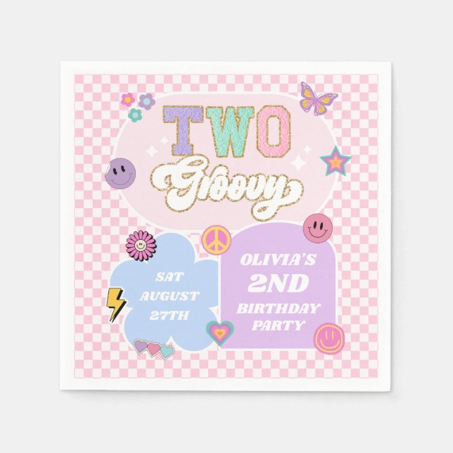 Two Groovy Preppy Patch 2nd Birthday Party Napkin (Front)