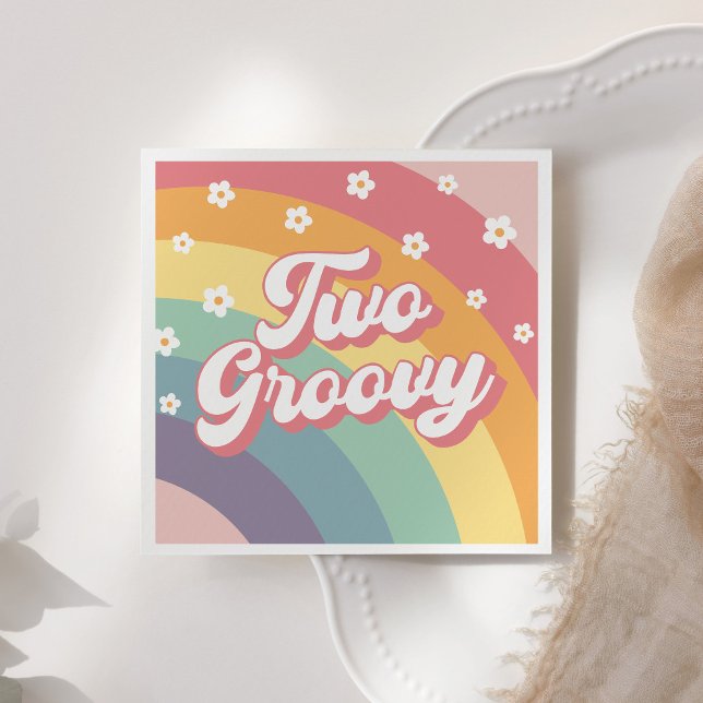 Two Groovy Retro 70s Rainbow Daisy 2nd Birthday  Napkin (Creator Uploaded)