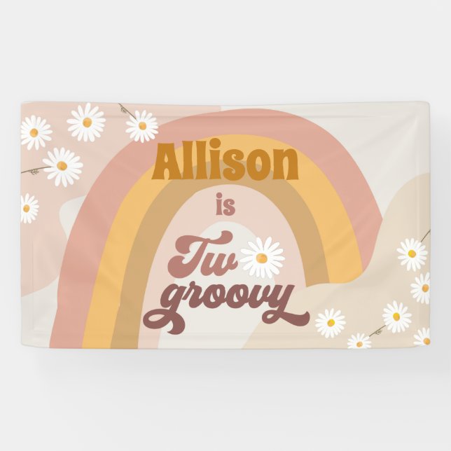 Two Groovy Retro Backdrop Party Daisy Hippy Banner (Horizontal)