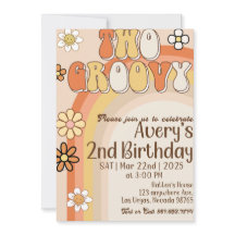 Two groovy retro birthday invitations