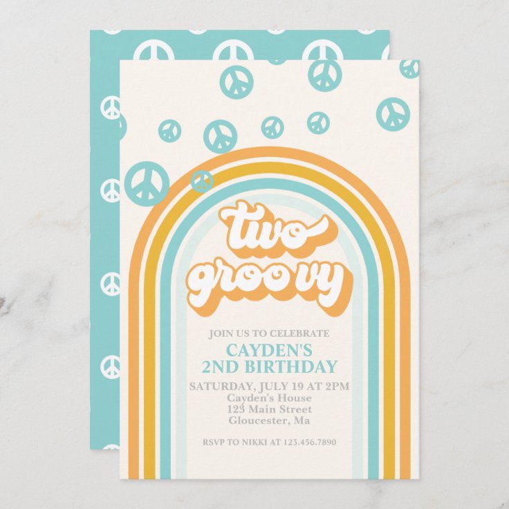 TWO Groovy Retro Boy 2ND Birthday Invitation | Zazzle.co.nz