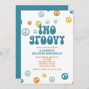 Two Groovy Retro Boy 2nd Birthday Invitation