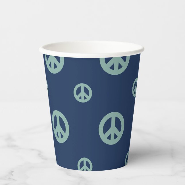 Two Groovy Retro Boy blue peace sign birthday Paper Cups (Front)