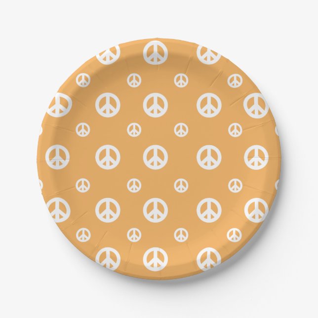 Two Groovy Retro Boy peace sign birthday Paper Pla Paper Plate (Front)