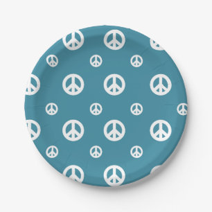 Two Groovy Retro Boy peace sign birthday Paper Pla Plate