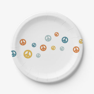 Two Groovy Retro Boy peace sign birthday Paper Plate