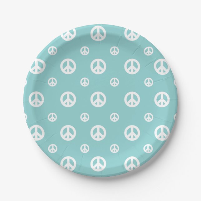 Two Groovy Retro Boy peace sign birthday Paper Plate (Front)