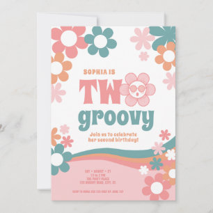 Two Groovy Retro Daisies Birthday Invitation