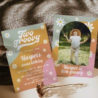 Two Groovy Retro Daisy 2nd Birthday Invitation
