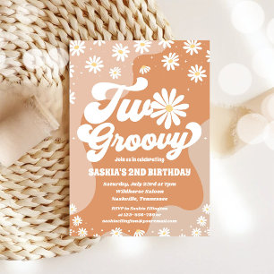 Two Groovy Retro Daisy 2nd Birthday Invitation