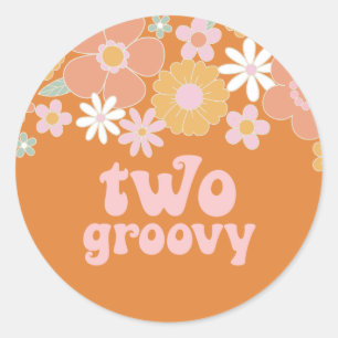 Two Groovy Retro Floral 2nd birthday Classic Round Sticker