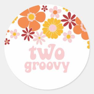 Two Groovy Retro Floral 2nd birthday Classic Round Sticker