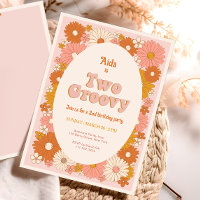 Two Groovy Retro Floral 2nd Birthday Invitation