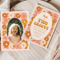 Two Groovy Retro Floral 2nd Birthday Invitation