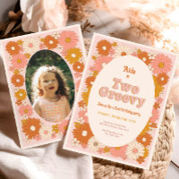 Two Groovy Retro Floral 2nd Birthday Invitation