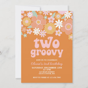 two Groovy Retro Floral 2nd birthday Invitation