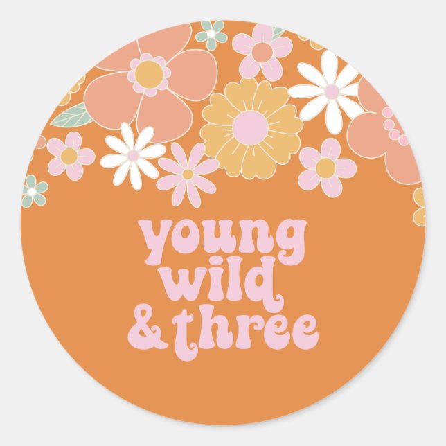 Two Groovy Retro Floral birthday Classic Round Sticker (Front)