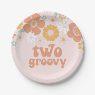 Two Groovy Retro Floral birthday Paper Plates