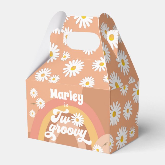 Two Groovy Retro Hippie Daisy Girl Birthday Favour Box (Front Side)
