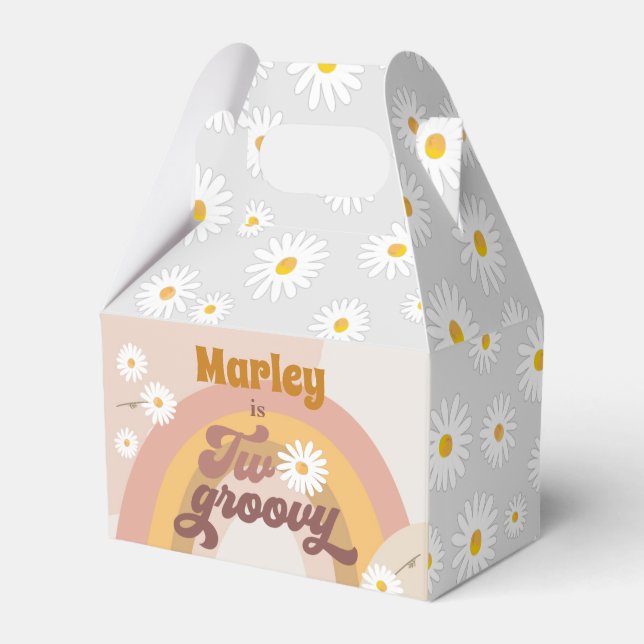 Two Groovy Retro Hippie Daisy Girl Birthday Favour Favour Box (Front Side)