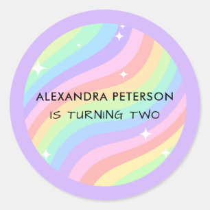 Two Groovy Retro Pastel Rainbow 2nd Birthday Classic Round Sticker