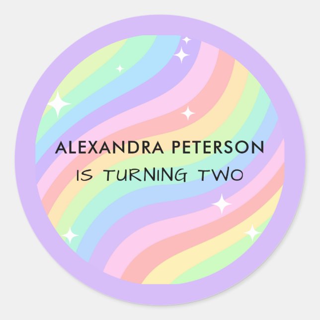 Two Groovy Retro Pastel Rainbow 2nd Birthday Classic Round Sticker (Front)