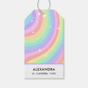 Two Groovy Retro Pastel Rainbow 2nd Birthday Gift Tags