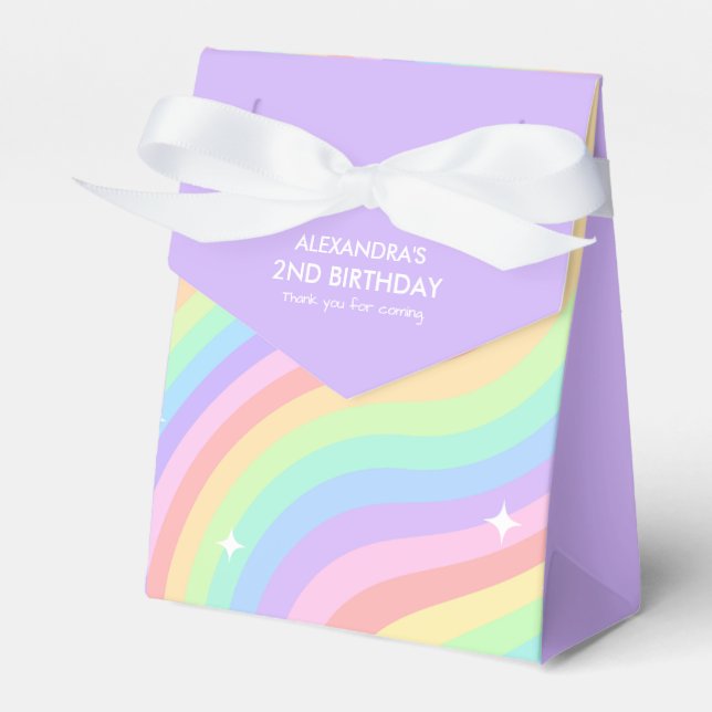Two Groovy Retro Pastel Rainbow 2nd Birthday Party Favour Box (Front Side)