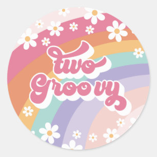 Two Groovy Retro Rainbow 2nd Birthday Classic Round Sticker