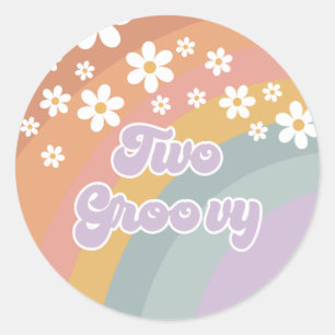 Two Groovy Retro Rainbow Classic Round Sticker