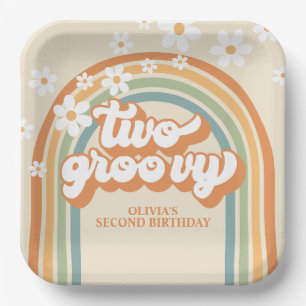 Two Groovy Retro Rainbow Daisy Birthday Paper Plate