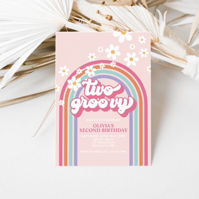 Two Groovy Retro Rainbow Invitation (Creator Uploaded)