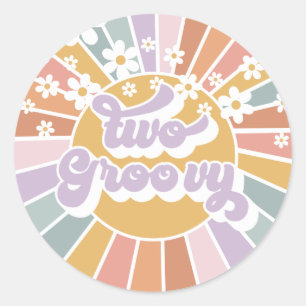 Two Groovy Retro Sunshine Rainbow Daisy Classic Ro Classic Round Sticker