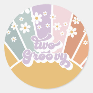 Two Groovy Retro Sunshine Rainbow Daisy Classic Round Sticker