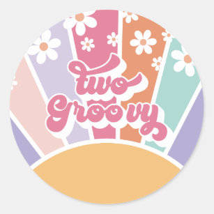 Two Groovy Retro Sunshine Rainbow Daisy Classic Round Sticker