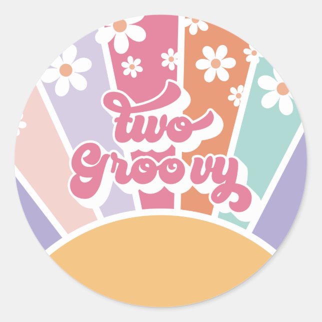 Two Groovy Retro Sunshine Rainbow Daisy Classic Round Sticker (Front)