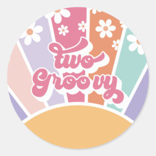 Two Groovy Retro Sunshine Rainbow Daisy Classic Round Sticker