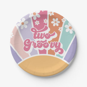 Two Groovy Retro Sunshine Rainbow Daisy Paper Plate