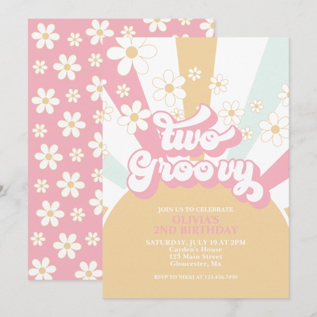 Two Groovy Retro Sunshine Summer Invitation (Front/Back)
