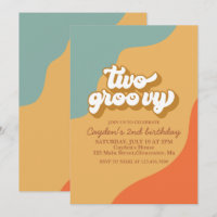 Two Groovy Retro Swirl 2nd Birthday Invitation