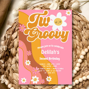 Two groovy retro vintage second birthday invitation