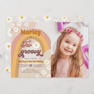 Two Groovy Second Birthday 2nd Retro Boho Daisy In Invitation