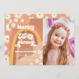 Two Groovy Second Birthday 2nd Retro Boho Daisy In Invitation