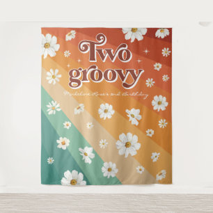 Two Groovy Second Birthday   Retro Daisy Rainbow Tapestry