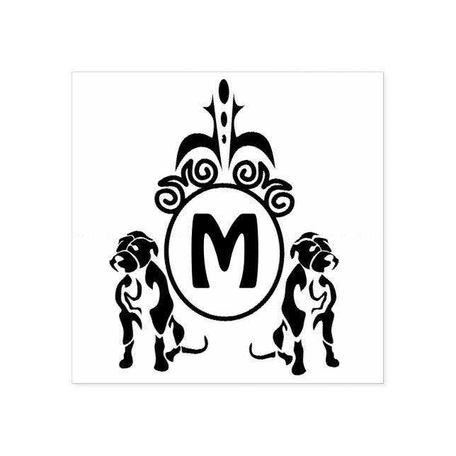 Two Guard Dog Monogram Rubber Stamp (Imprint)