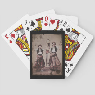 Two Gypsy Girls with Tamborines Playing Cards
