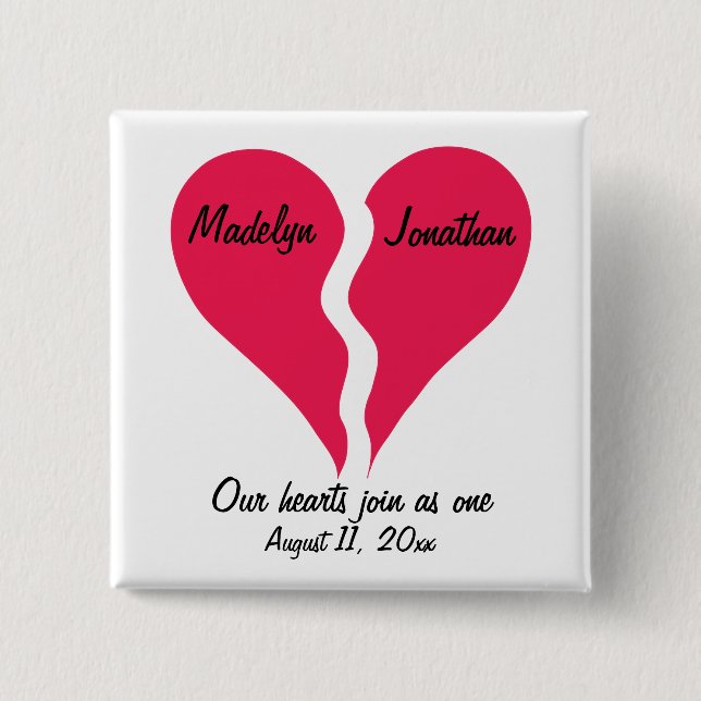 Two Halves Hearts Join as One Name Personalised 15 Cm Square Badge (Front)