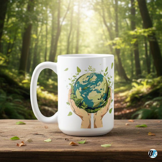 Two Hands Holding The Earth Covered In Greenery Coffee Mug (Creator Uploaded)