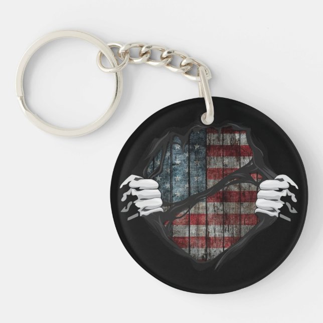 Two Hands Ripping Revealing Flag Customised Key Ring (Front)